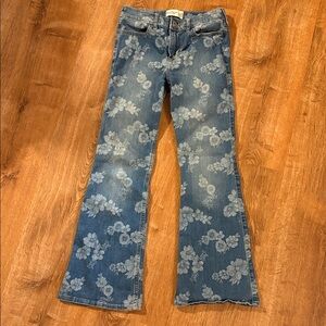 Abercrombie Kids Blue Floral Flare Jeans 11/12 Regular Adjustable high rise